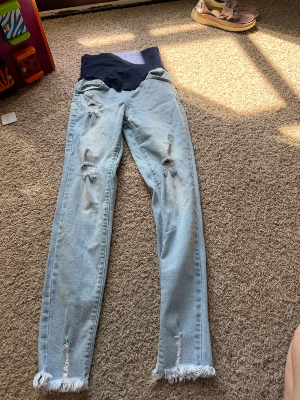 PinkBlush Light Wash Distressed Denim Maternity Jeans